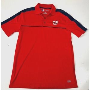 TX3 Cool MLB Washington Nationals Polo Shirt Men Red Short Sleeve 100% Cotton‎ L